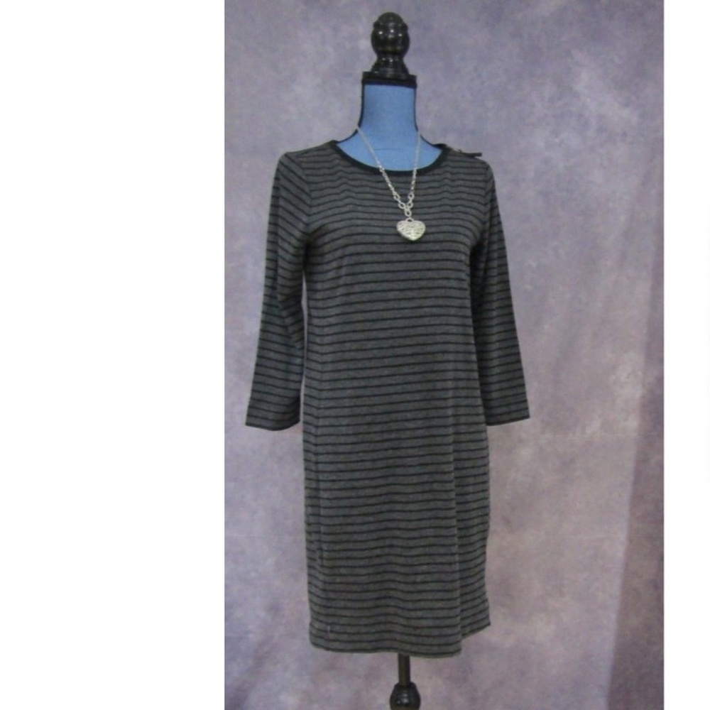 LOFT Gray & Black Zip Shoulder Knit Dress
